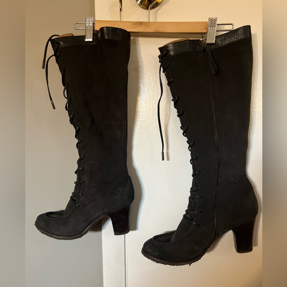 Frye Charcoal Gray Lace Up Boots, sz 9